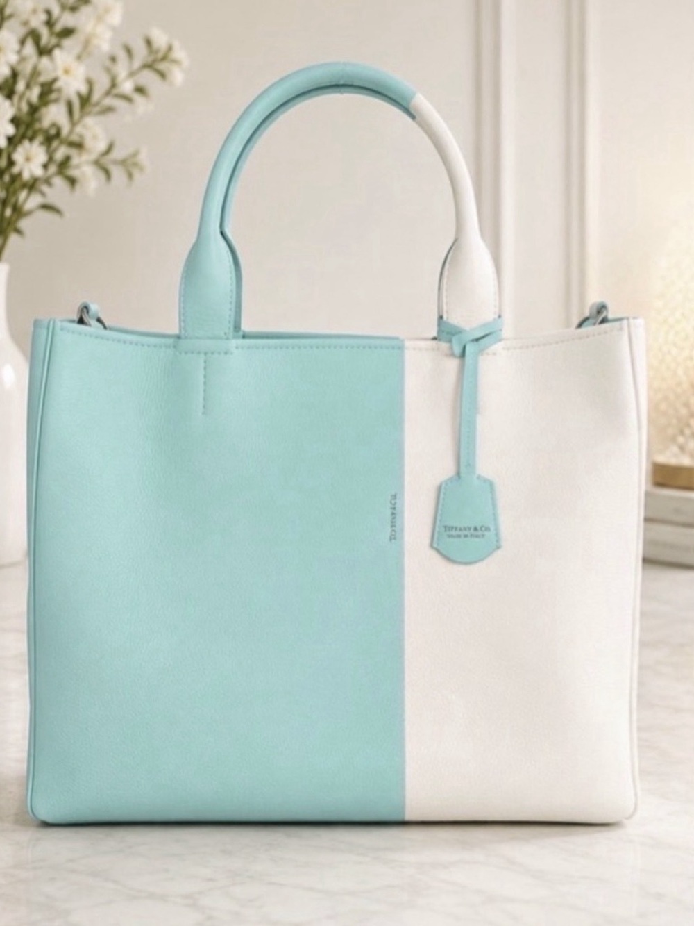 Tiffany & Co. Color Block Tote & Wallet Set in Blue & White Like New